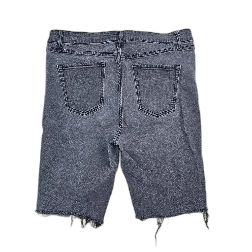 Wild Fable Black High Rise Bermuda Jean Shorts Women's 16 Raw Hem Stretch